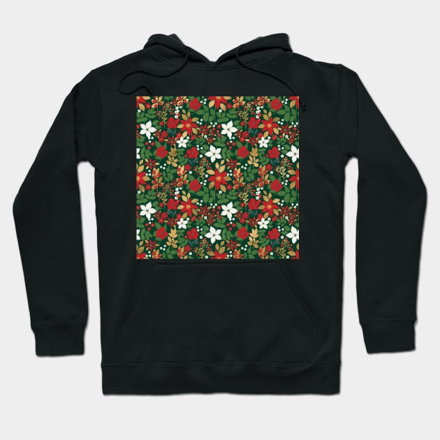 Elegant Green Winter Red White Gold Floral Pattern Hoodie by NdesignTrend